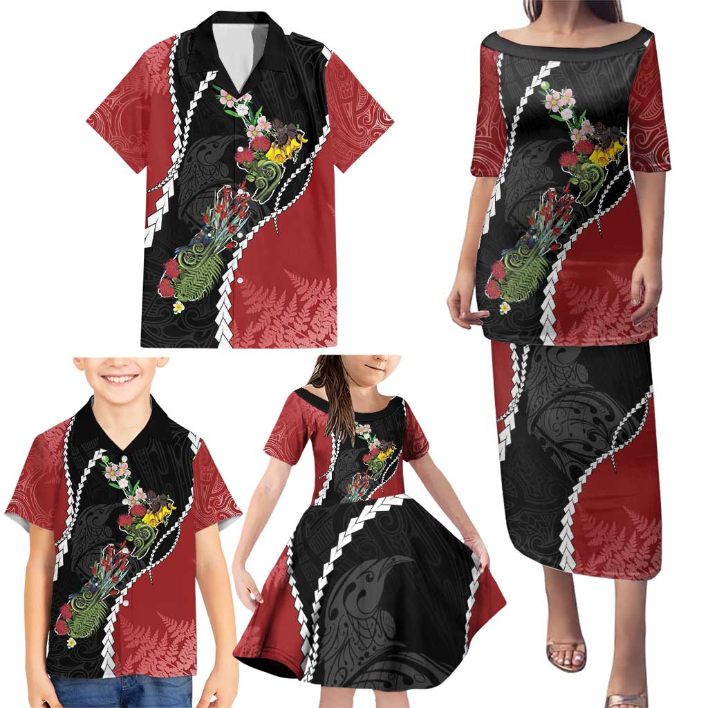 New Zealand Christmas Family Matching Puletasi and Hawaiian Shirt Flora Map with Birds - Polynesian Pride
