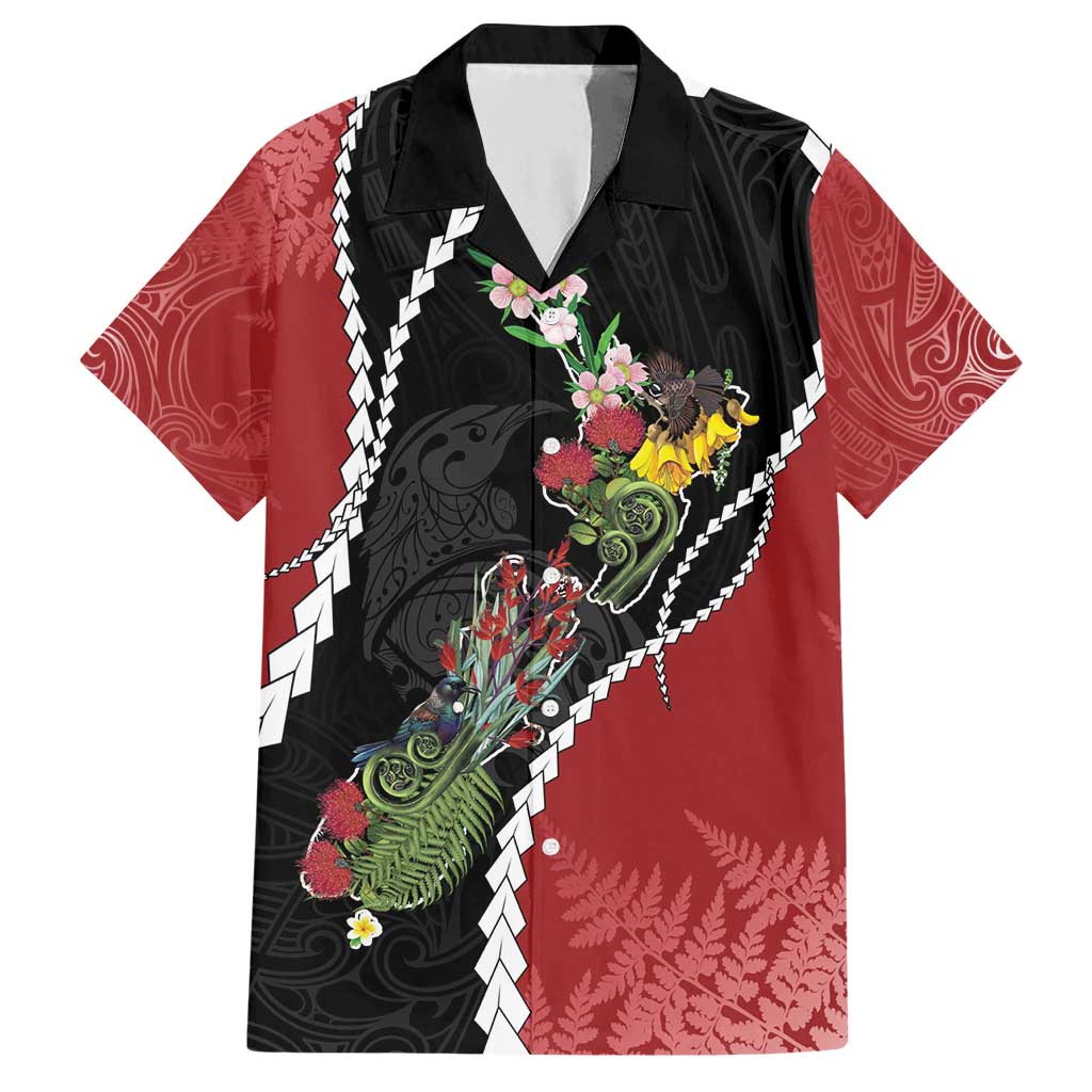 New Zealand Christmas Family Matching Short Sleeve Bodycon Dress and Hawaiian Shirt Flora Map with Birds - Polynesian Pride