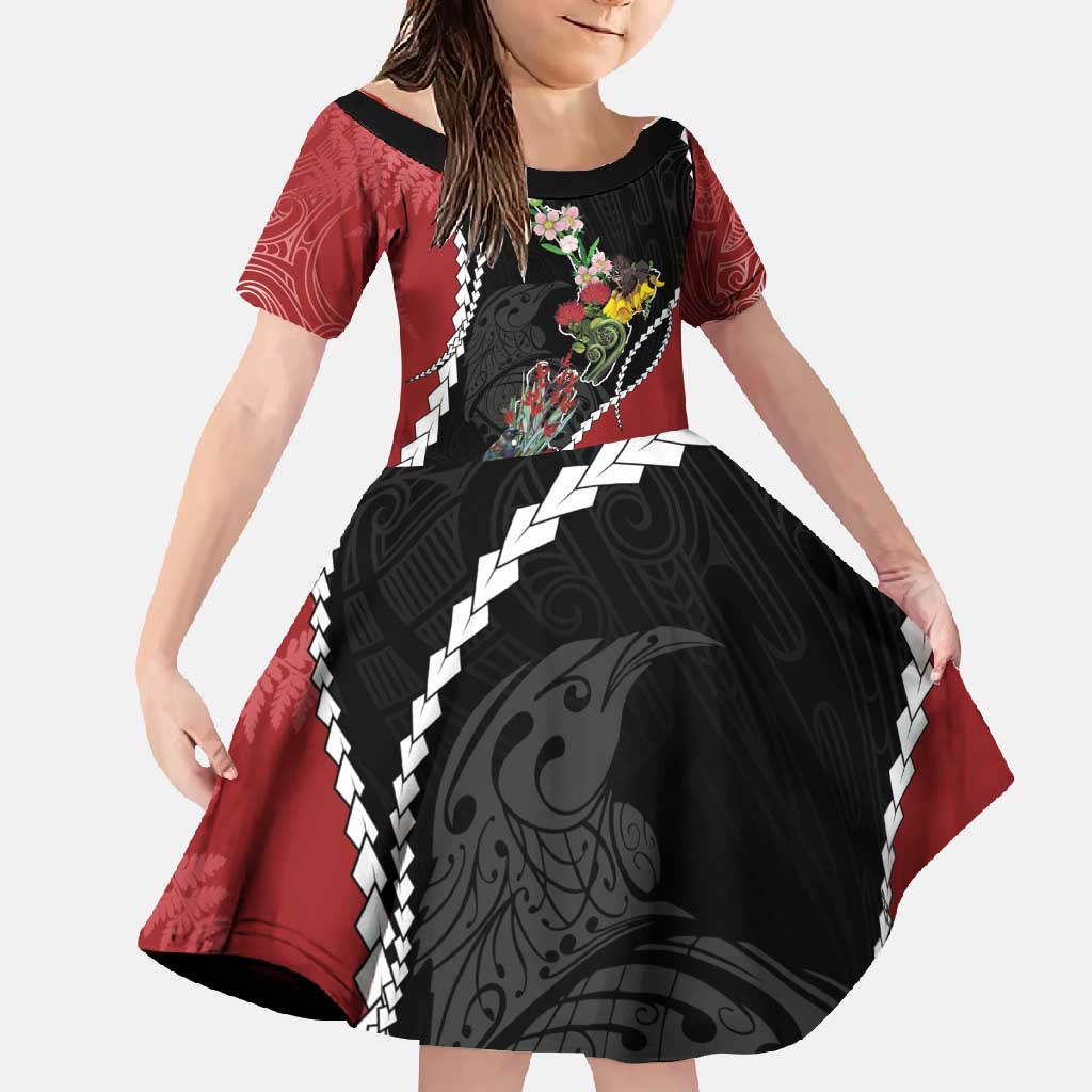 New Zealand Christmas Family Matching Tank Maxi Dress and Hawaiian Shirt Flora Map with Birds - Polynesian Pride