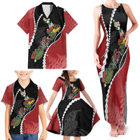 New Zealand Christmas Family Matching Tank Maxi Dress and Hawaiian Shirt Flora Map with Birds - Polynesian Pride