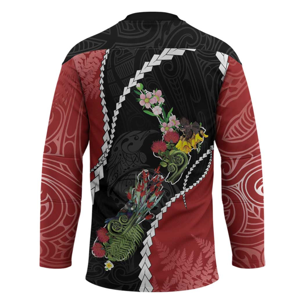 New Zealand Christmas Hockey Jersey Flora Map with Birds - Polynesian Pride