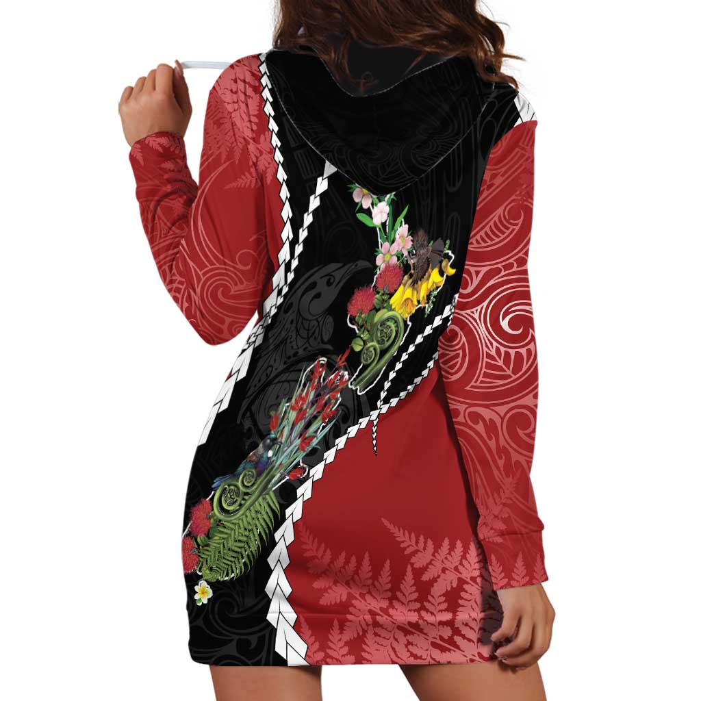 New Zealand Christmas Hoodie Dress Flora Map with Birds LT7 - Polynesian Pride