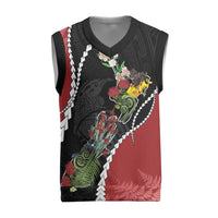 New Zealand Christmas Knitted V-Neck Vest Flora Map with Birds - Polynesian Pride