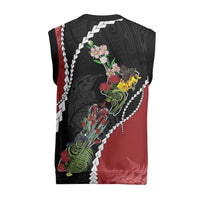 New Zealand Christmas Knitted V-Neck Vest Flora Map with Birds - Polynesian Pride