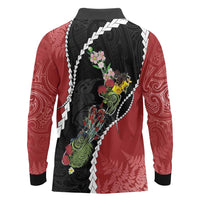 New Zealand Christmas Long Sleeve Polo Shirt Flora Map with Birds - Polynesian Pride