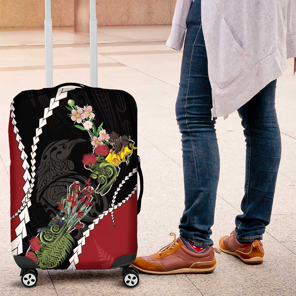 New Zealand Christmas Luggage Cover Flora Map with Birds - Polynesian Pride