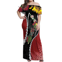 New Zealand Christmas Off Shoulder Maxi Dress Flora Map with Birds - Polynesian Pride