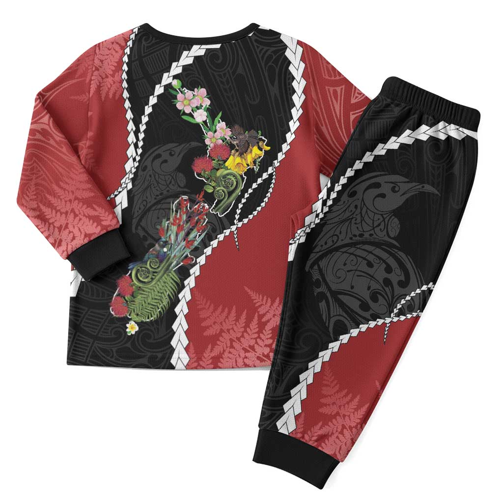 New Zealand Christmas Pajama Set Flora Map with Birds - Polynesian Pride