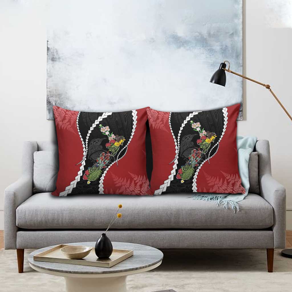 New Zealand Christmas Pillow Cover Flora Map with Birds LT7 - Polynesian Pride