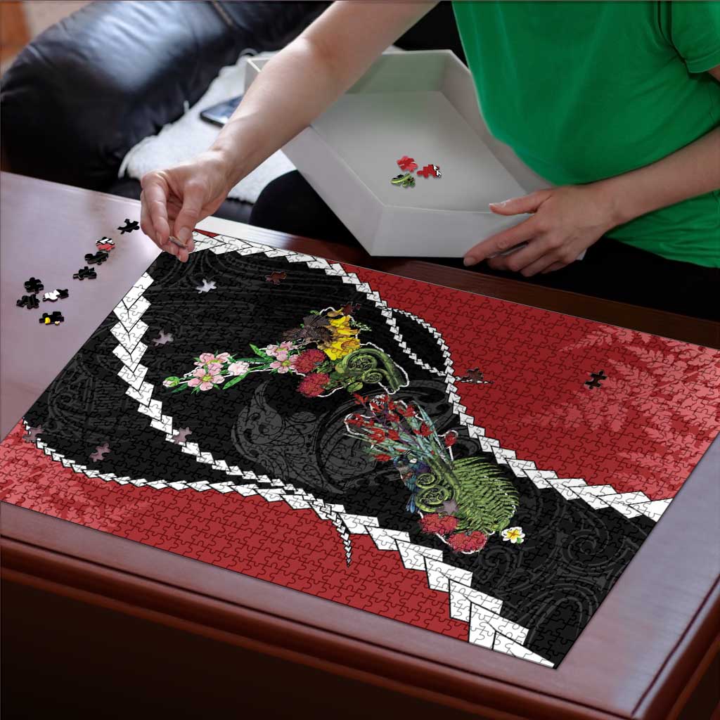 New Zealand Christmas Puzzle Flora Map with Birds - Polynesian Pride