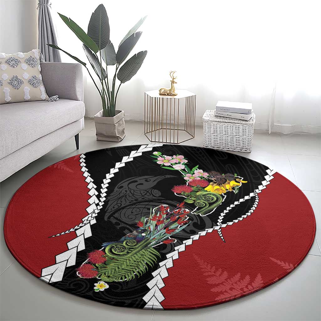 New Zealand Christmas Round Carpet Flora Map with Birds LT7 - Polynesian Pride