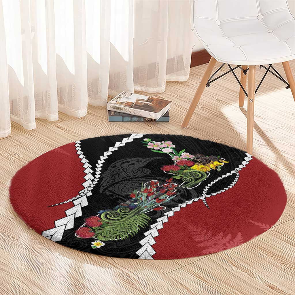 New Zealand Christmas Round Carpet Flora Map with Birds LT7 - Polynesian Pride