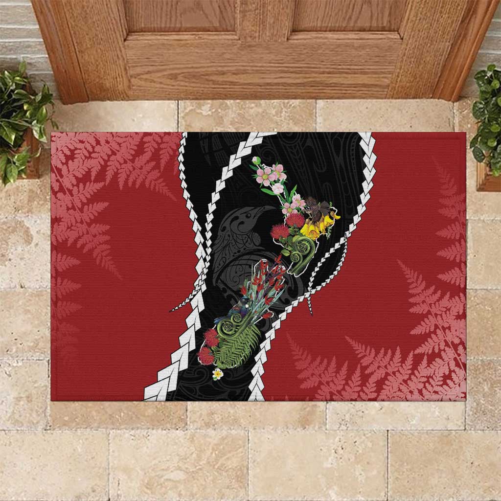New Zealand Christmas Rubber Doormat Flora Map with Birds - Polynesian Pride