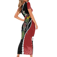 New Zealand Christmas Short Sleeve Bodycon Dress Flora Map with Birds LT7 - Polynesian Pride