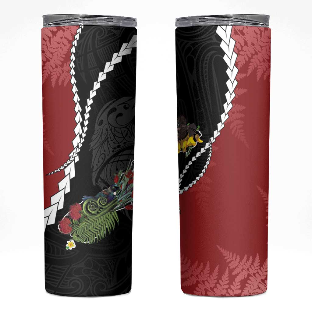 New Zealand Christmas Skinny Tumbler Flora Map with Birds - Polynesian Pride