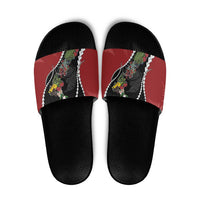 New Zealand Christmas Slide Sandals Flora Map with Birds LT7 Black - Polynesian Pride