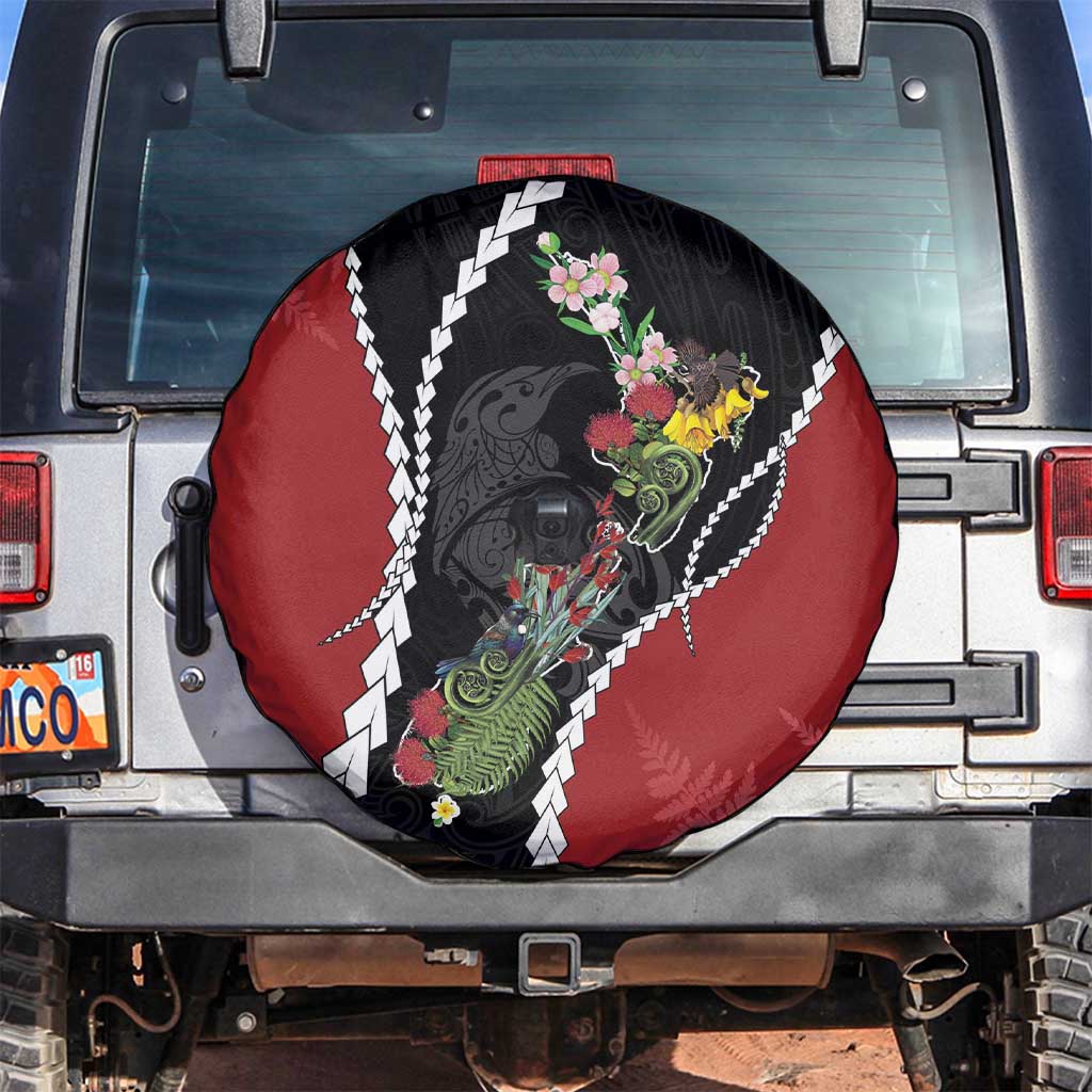 New Zealand Christmas Spare Tire Cover Flora Map with Birds - Polynesian Pride