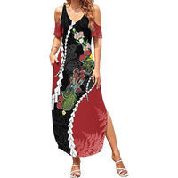 New Zealand Christmas Summer Maxi Dress Flora Map with Birds LT7 Women Black - Polynesian Pride
