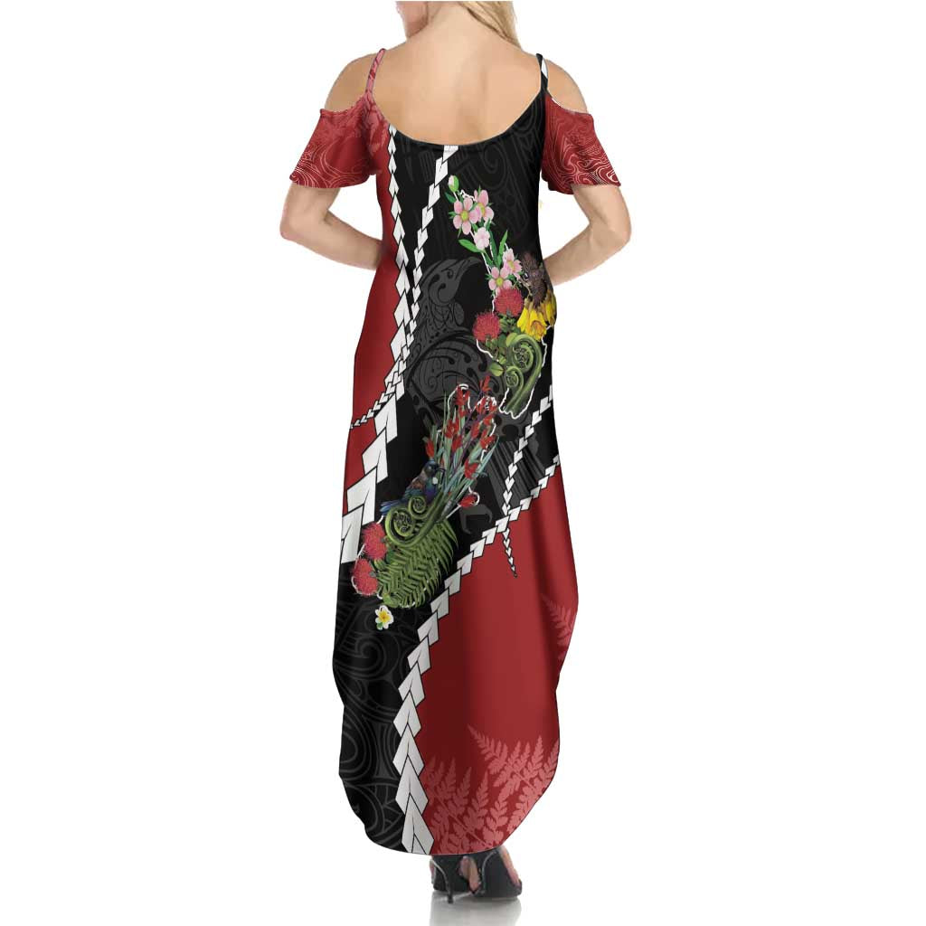 New Zealand Christmas Summer Maxi Dress Flora Map with Birds LT7 - Polynesian Pride