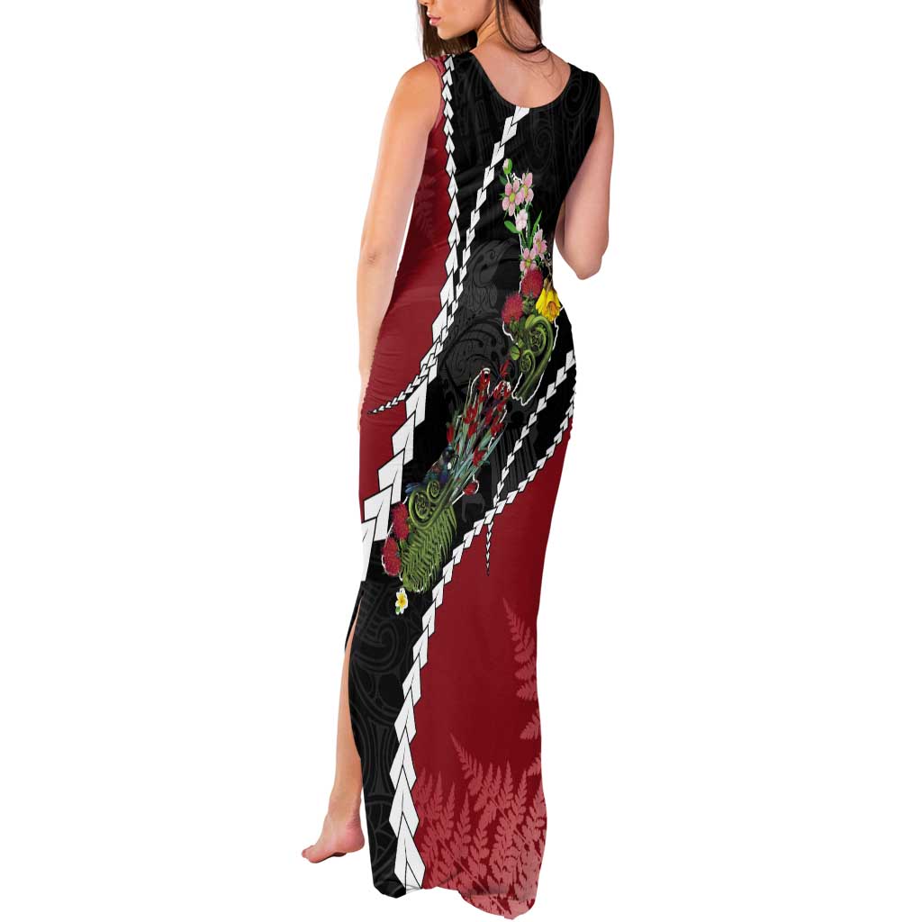 New Zealand Christmas Tank Maxi Dress Flora Map with Birds - Polynesian Pride