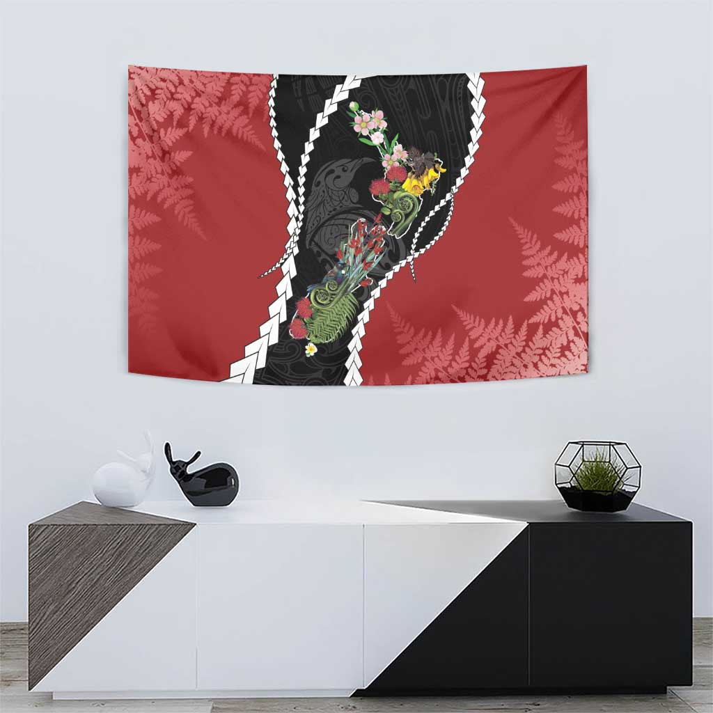 New Zealand Christmas Tapestry Flora Map with Birds - Polynesian Pride