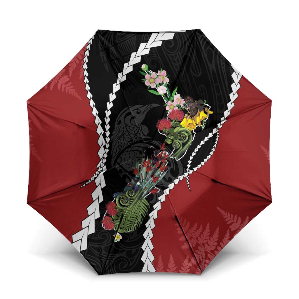 New Zealand Christmas Umbrella Flora Map with Birds - Polynesian Pride