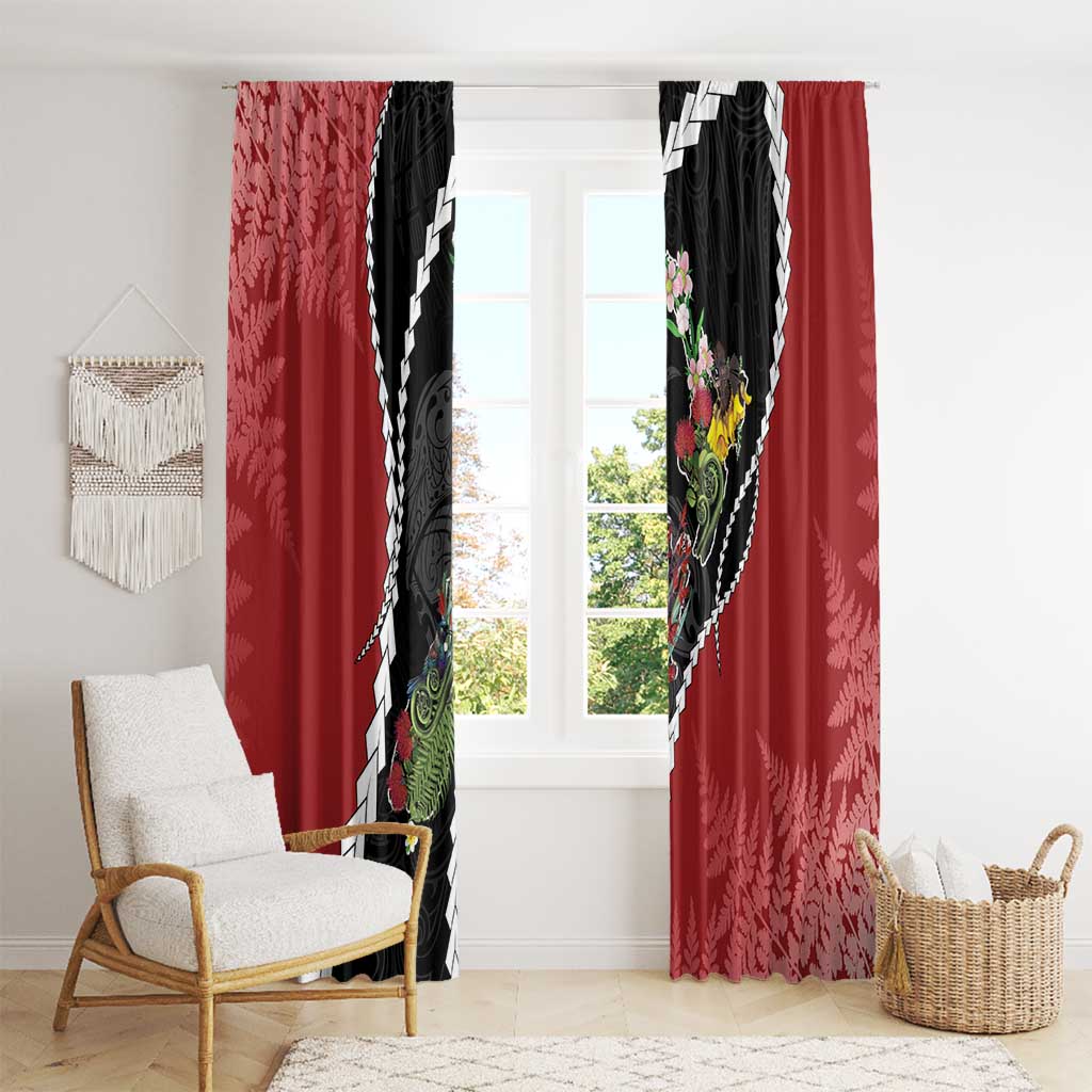 New Zealand Christmas Window Curtain Flora Map with Birds LT7 - Polynesian Pride
