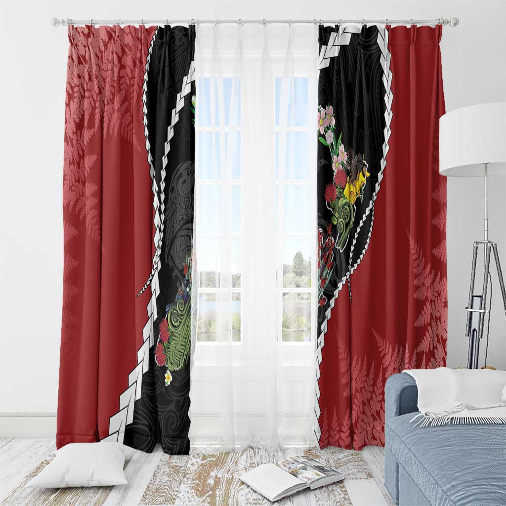 New Zealand Christmas Window Curtain Flora Map with Birds LT7 - Polynesian Pride