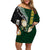 Custom South Africa Mix New Zealand Rugby 2023 Family Matching Off Shoulder Short Dress and Hawaiian Shirt World Cup Greatest Rivalry LT7 Mom's Dress Black Green - Polynesian Pride