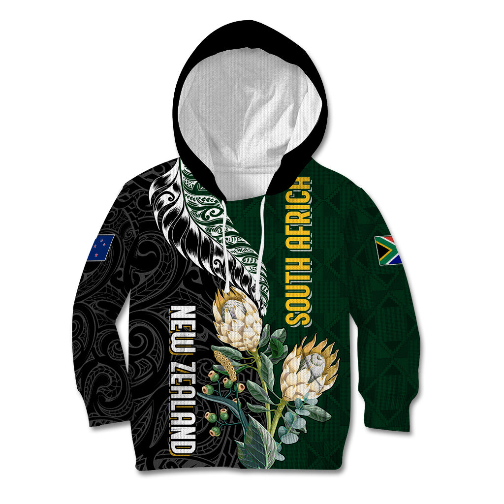 Custom South Africa Mix New Zealand Rugby 2023 Kid Hoodie World Cup Greatest Rivalry LT7 Black Green - Polynesian Pride