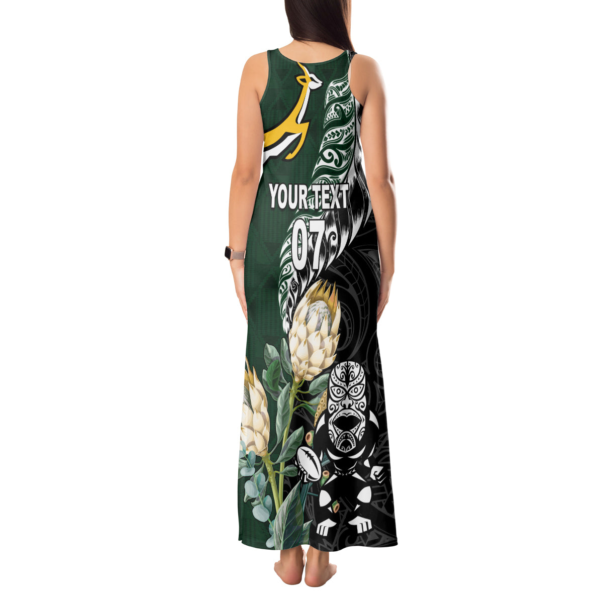 Custom South Africa Mix New Zealand Rugby 2023 Tank Maxi Dress World Cup Greatest Rivalry LT7 - Polynesian Pride