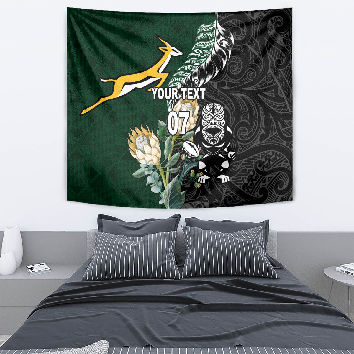 Custom South Africa Mix New Zealand Rugby 2023 Tapestry World Cup Greatest Rivalry LT7 - Polynesian Pride