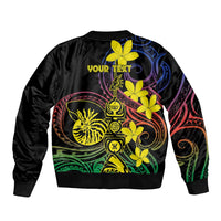 New Caledonia Kanaky Personalized Bomber Jacket Fleche Faitiere - Plumeria