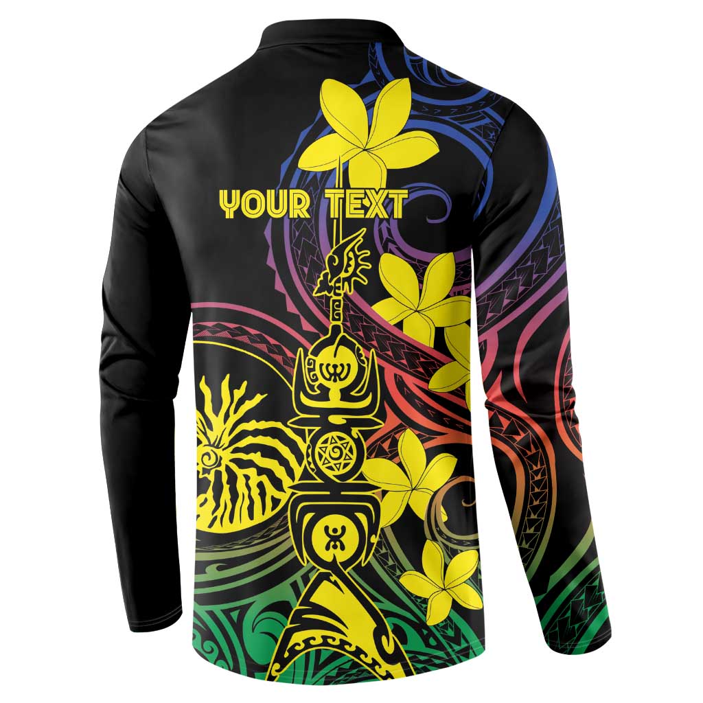 New Caledonia Kanaky Personalized Button Sweatshirt Fleche Faitiere - Plumeria LT7 - Polynesian Pride