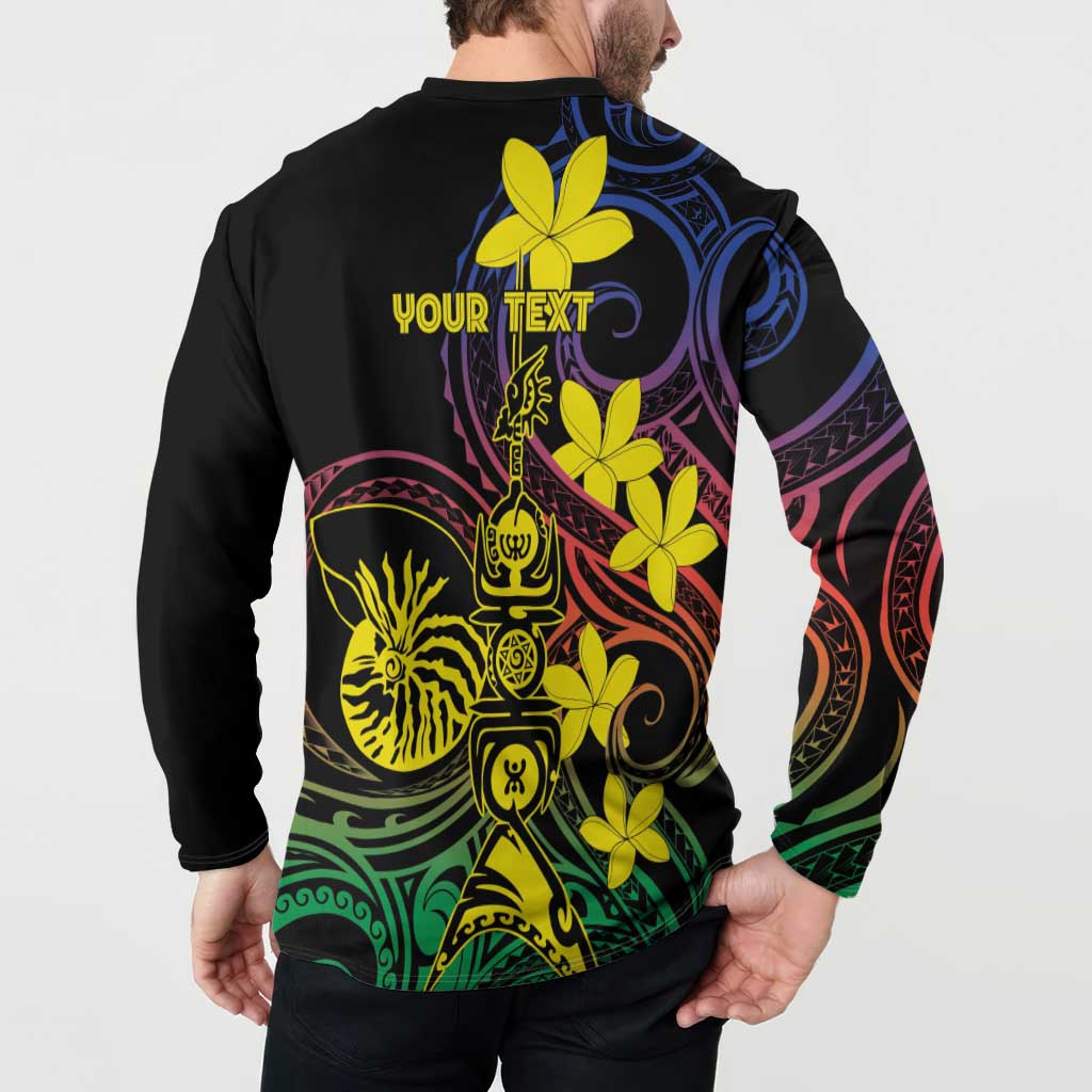New Caledonia Kanaky Personalized Button Sweatshirt Fleche Faitiere - Plumeria LT7 - Polynesian Pride