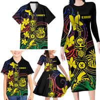 New Caledonia Kanaky Personalized Family Matching Long Sleeve Bodycon Dress and Hawaiian Shirt Fleche Faitiere - Plumeria LT7 - Polynesian Pride