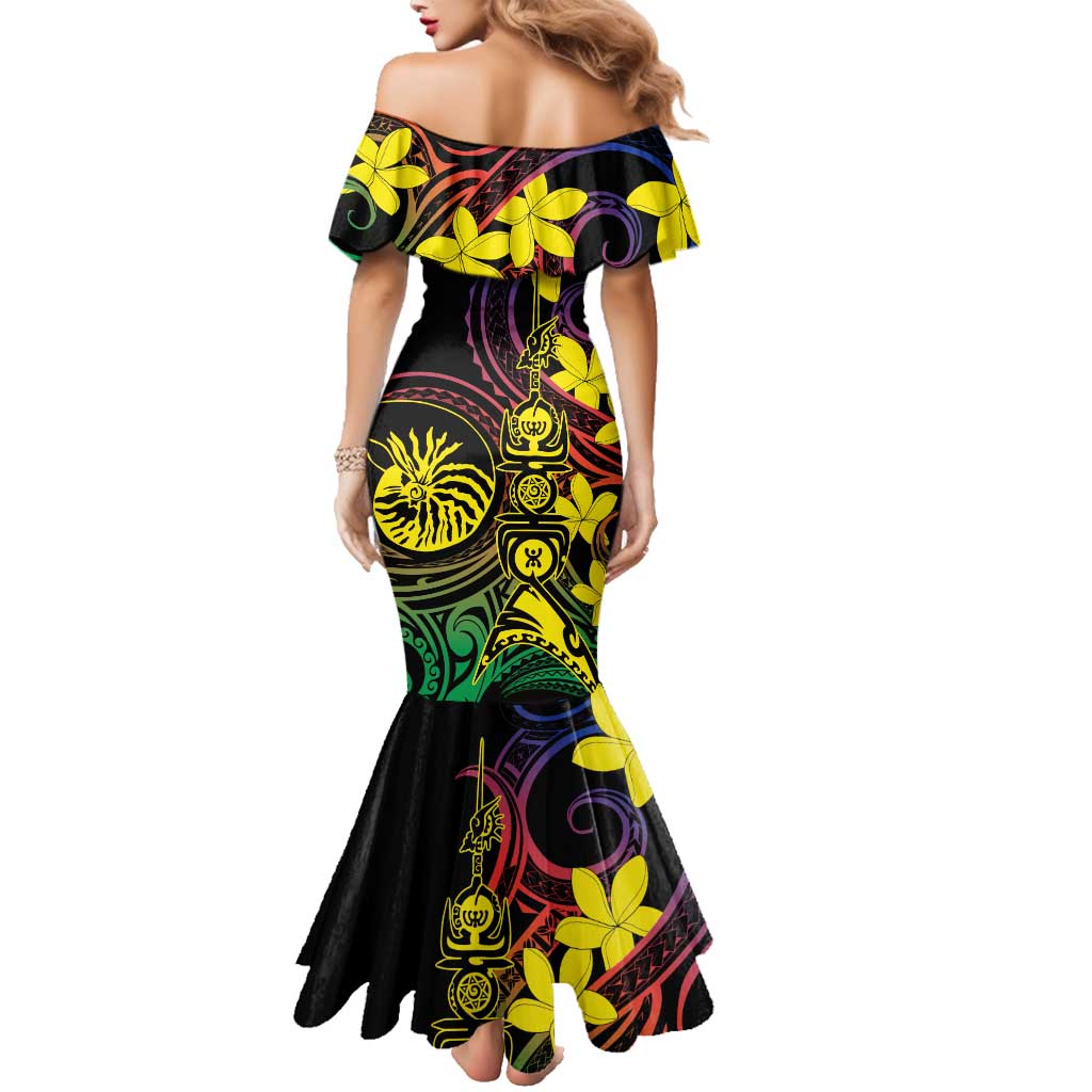 New Caledonia Kanaky Personalized Family Matching Mermaid Dress and Hawaiian Shirt Fleche Faitiere - Plumeria LT7 - Polynesian Pride