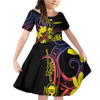 New Caledonia Kanaky Personalized Family Matching Off Shoulder Short Dress and Hawaiian Shirt Fleche Faitiere - Plumeria LT7 Daughter's Dress Colorful - Polynesian Pride