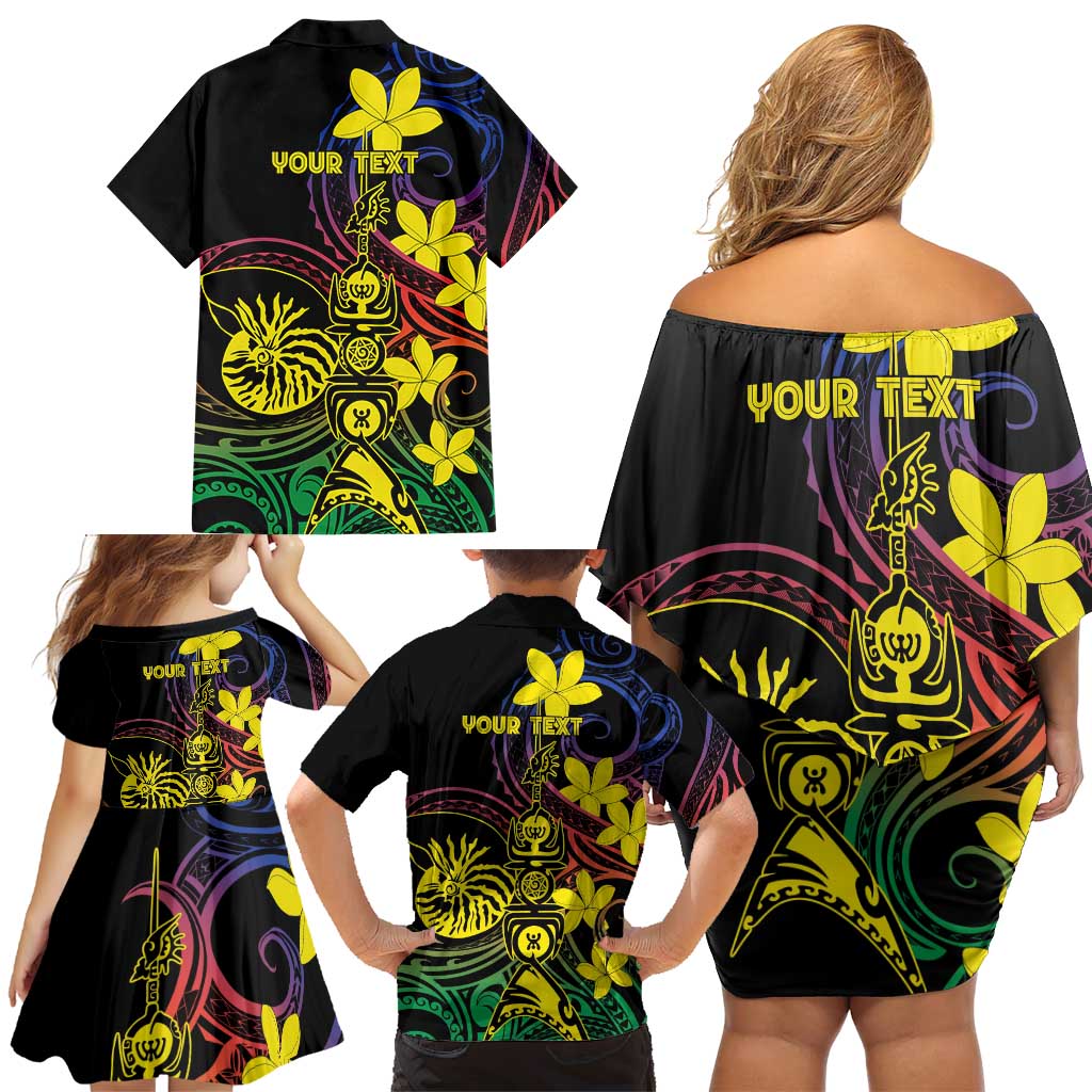 New Caledonia Kanaky Personalized Family Matching Off Shoulder Short Dress and Hawaiian Shirt Fleche Faitiere - Plumeria LT7 - Polynesian Pride
