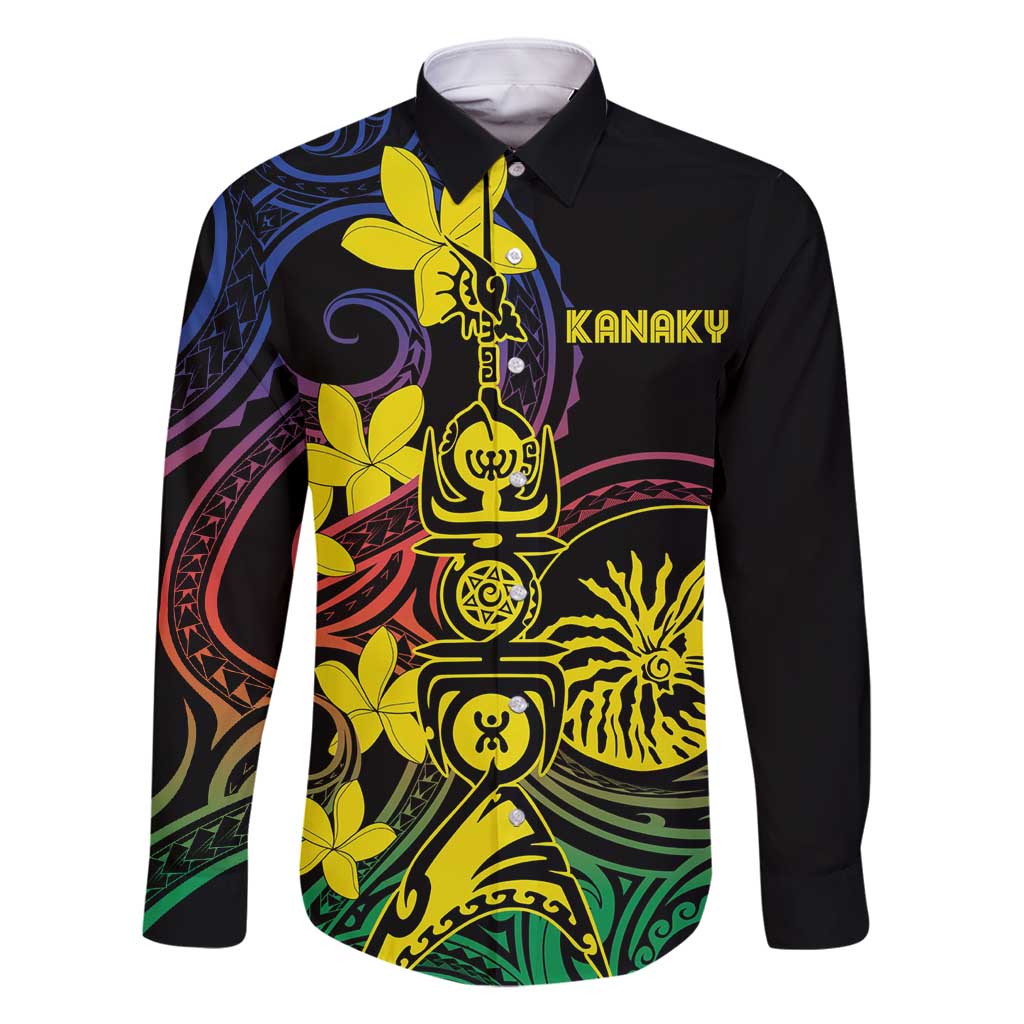 New Caledonia Kanaky Personalized Family Matching Off Shoulder Short Dress and Hawaiian Shirt Fleche Faitiere - Plumeria LT7 Dad's Shirt - Long Sleeve Colorful - Polynesian Pride