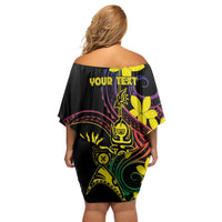 New Caledonia Kanaky Personalized Family Matching Off Shoulder Short Dress and Hawaiian Shirt Fleche Faitiere - Plumeria LT7 - Polynesian Pride