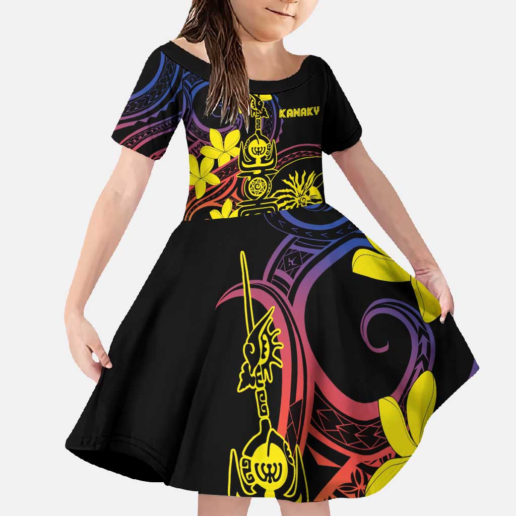 New Caledonia Kanaky Personalized Family Matching Summer Maxi Dress and Hawaiian Shirt Fleche Faitiere - Plumeria LT7 Daughter's Dress Colorful - Polynesian Pride