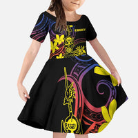 New Caledonia Kanaky Personalized Family Matching Summer Maxi Dress and Hawaiian Shirt Fleche Faitiere - Plumeria LT7 Daughter's Dress Colorful - Polynesian Pride