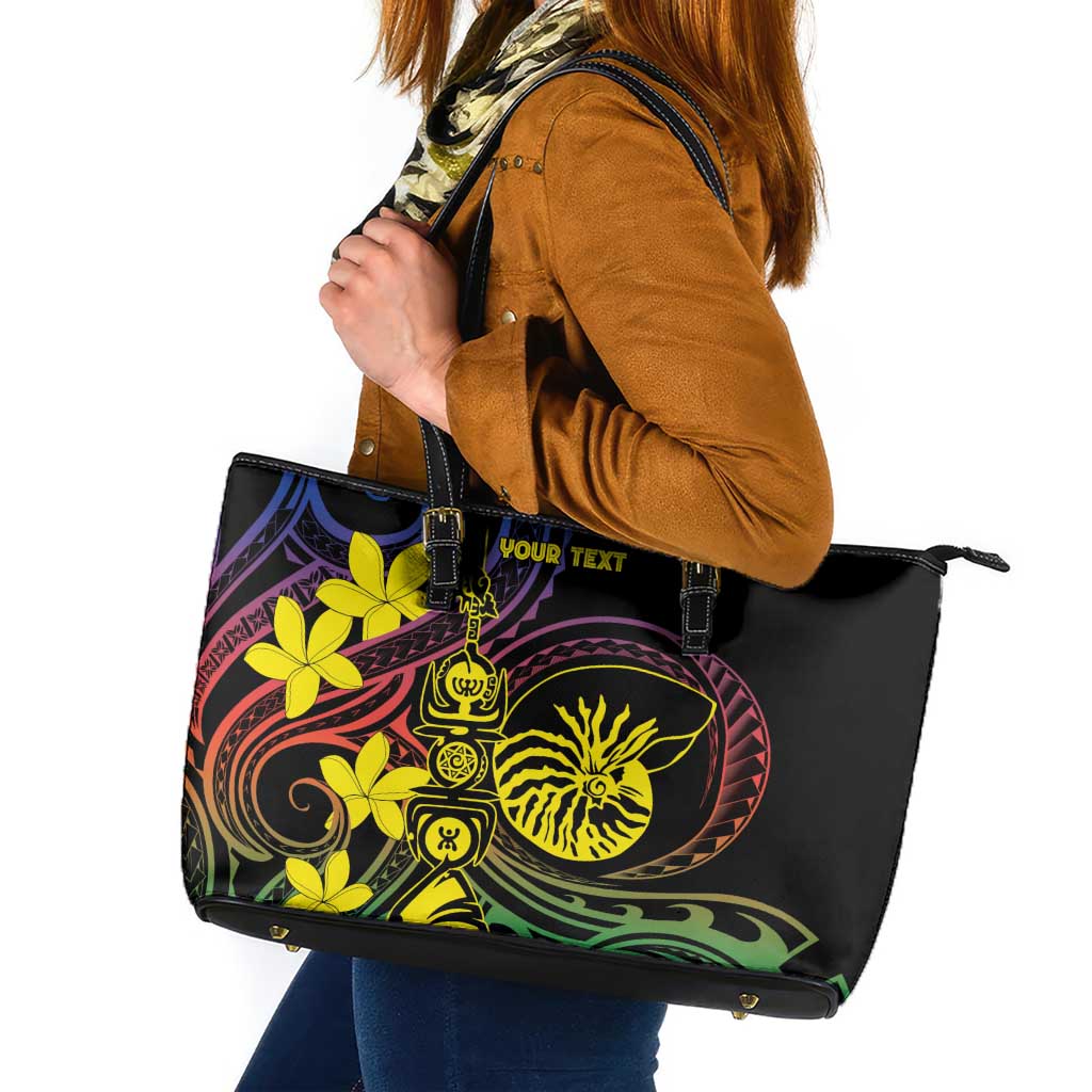 New Caledonia Kanaky Personalized Leather Tote Bag Fleche Faitiere - Plumeria LT7 Colorful - Polynesian Pride