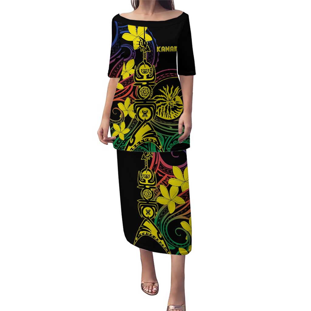 New Caledonia Kanaky Personalized Puletasi Fleche Faitiere - Plumeria LT7 Long Dress Colorful - Polynesian Pride