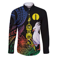 New Caledonia Kanaky Personalized Family Matching Mermaid Dress and Hawaiian Shirt Fleche Faitiere Mix Kagu LT7 Dad's Shirt - Long Sleeve Colorful - Polynesian Pride
