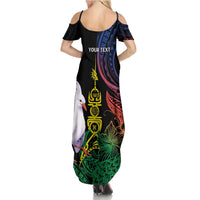New Caledonia Kanaky Personalized Family Matching Summer Maxi Dress and Hawaiian Shirt Fleche Faitiere Mix Kagu
