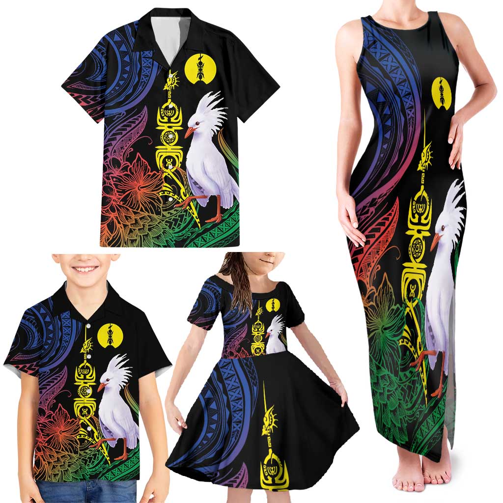 New Caledonia Kanaky Personalized Family Matching Tank Maxi Dress and Hawaiian Shirt Fleche Faitiere Mix Kagu LT7 - Polynesian Pride