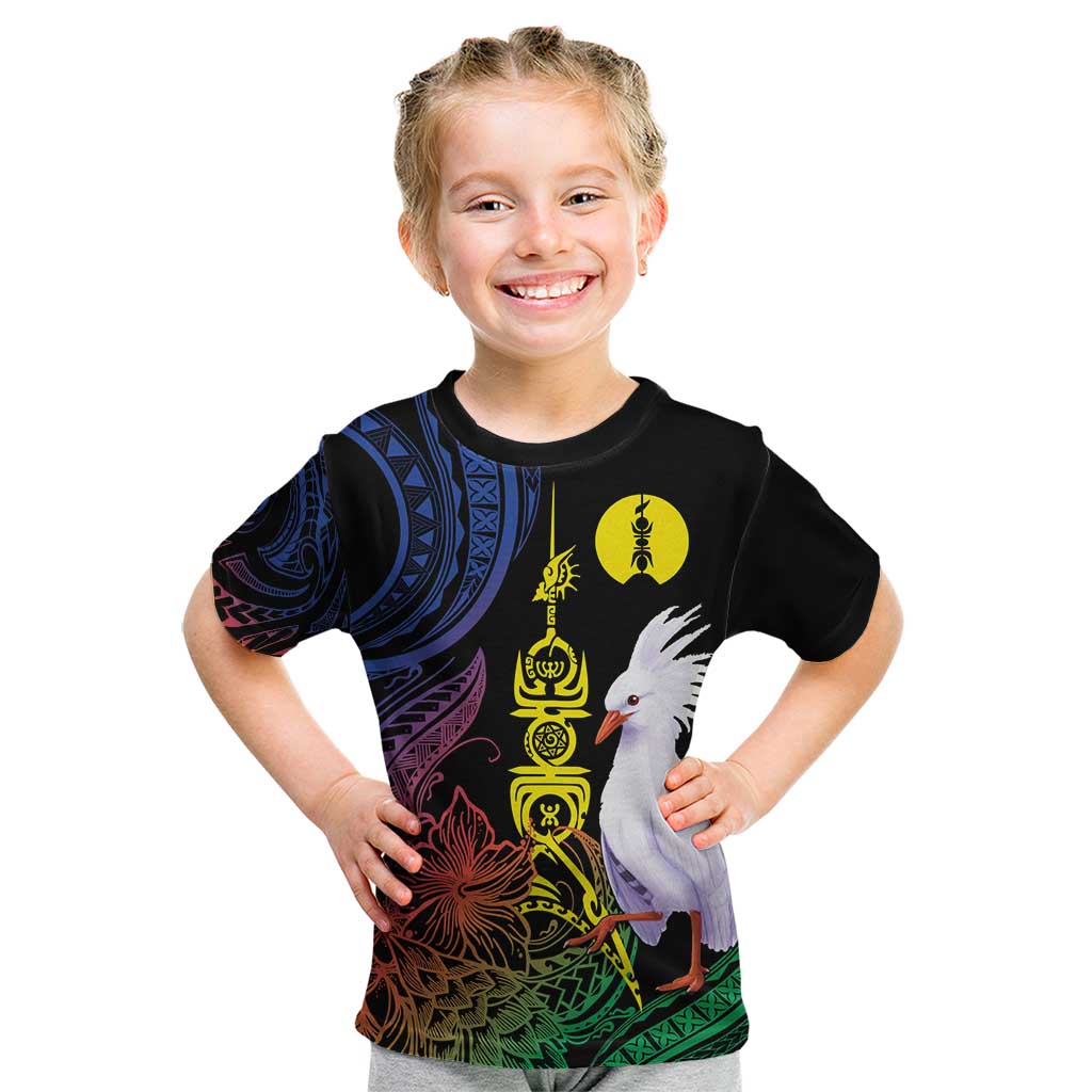 New Caledonia Kanaky Personalized Kid T Shirt Fleche Faitiere Mix Kagu LT7 Colorful - Polynesian Pride