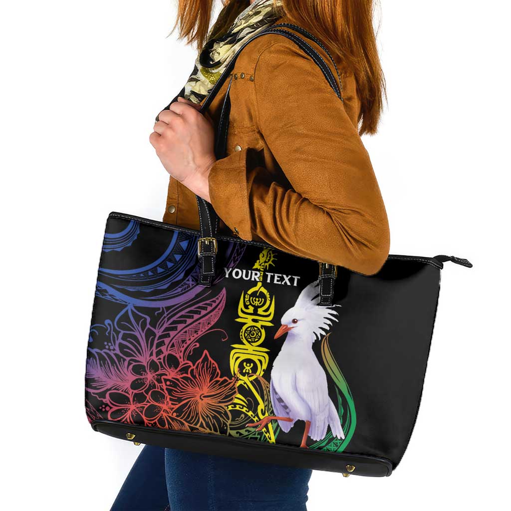 New Caledonia Kanaky Personalized Leather Tote Bag Fleche Faitiere Mix Kagu LT7 Colorful - Polynesian Pride